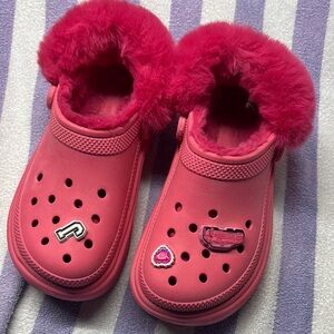 CROCS Pink Fuzzy Lined Mules